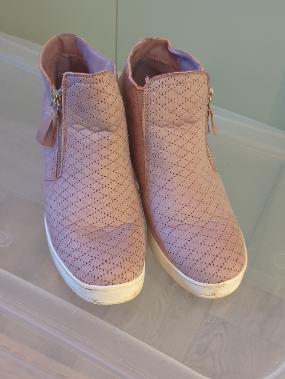 Serra Blush Perforated Wedge Zip Sneakers